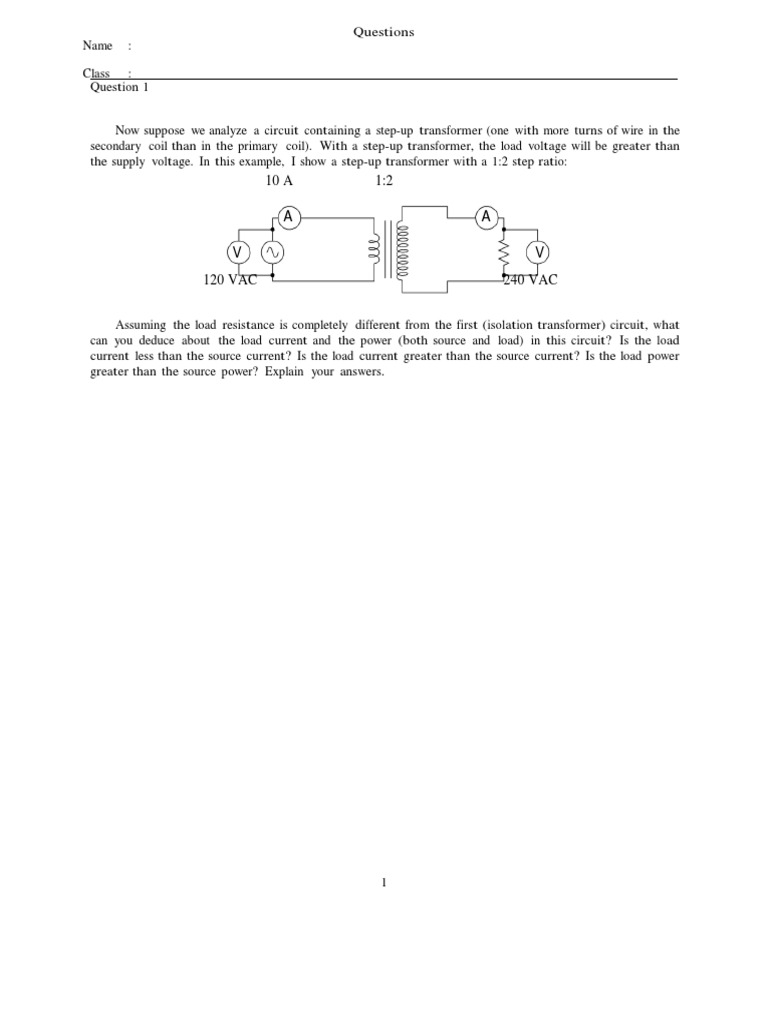 Transformer Circuit Analysis Worksheet | PDF | Transformer | Electrical ...