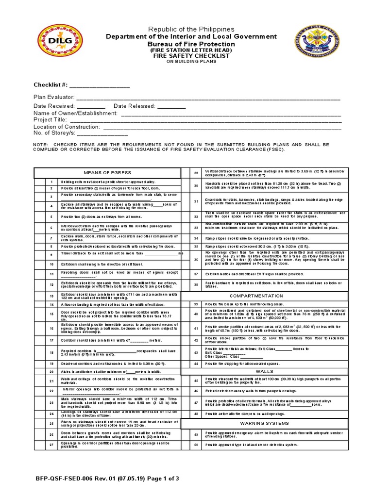 Fire Safety Evaluation Checklist | PDF | Stairs | Wall