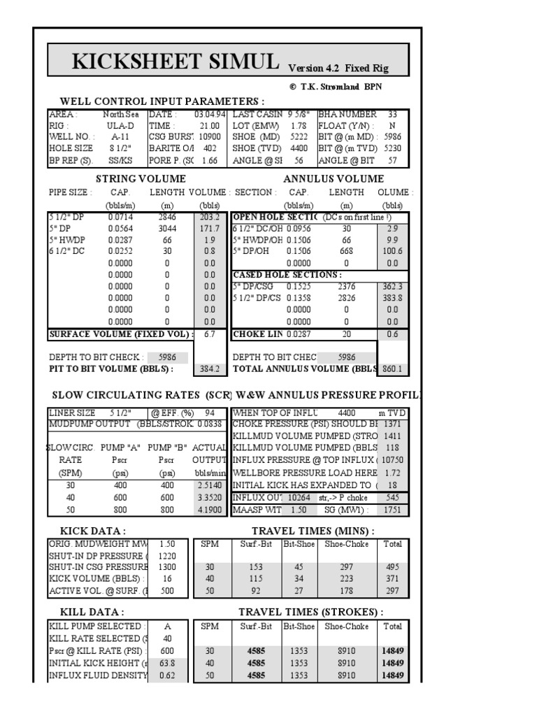 Kicksheet Simul: Version 4.2 Fixed Rig Well Control Input Parameters ...