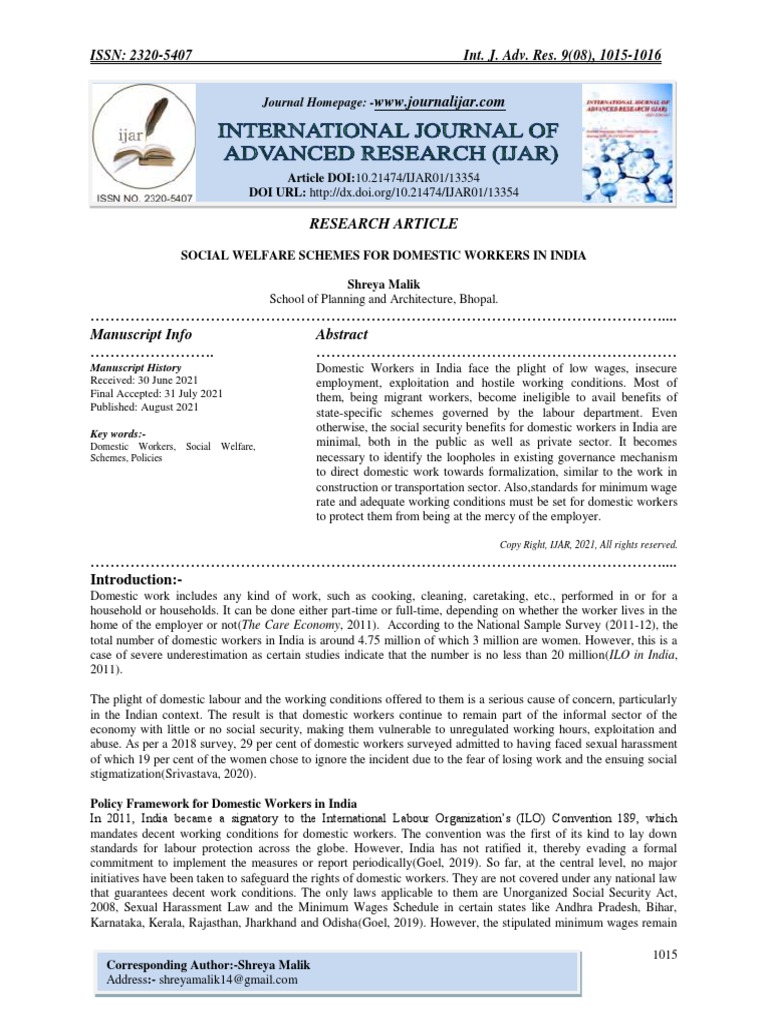 Social Welfare Schemes For Domestic Workers in India | PDF | Domestic ...