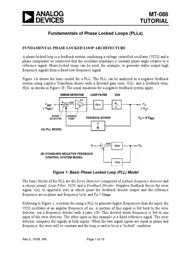 Mt086 Tutorial Fundamentals of Phase Locked Loops (PLLS) PDF Electronics Electronic Circuits