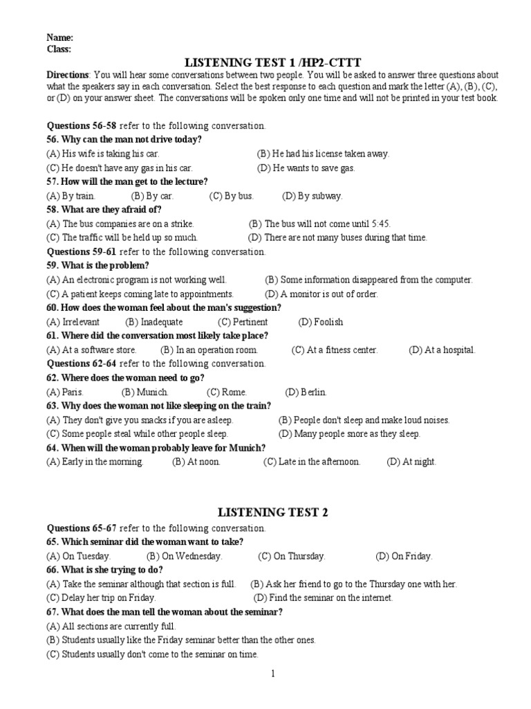 Listening Test Questions and Answers | PDF | Telephone