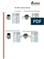 Data Sheet: Camlock Couplings.: Camlock Adaptor X Female Thread Type-A Camlock Coupler X Female Thread Type-D