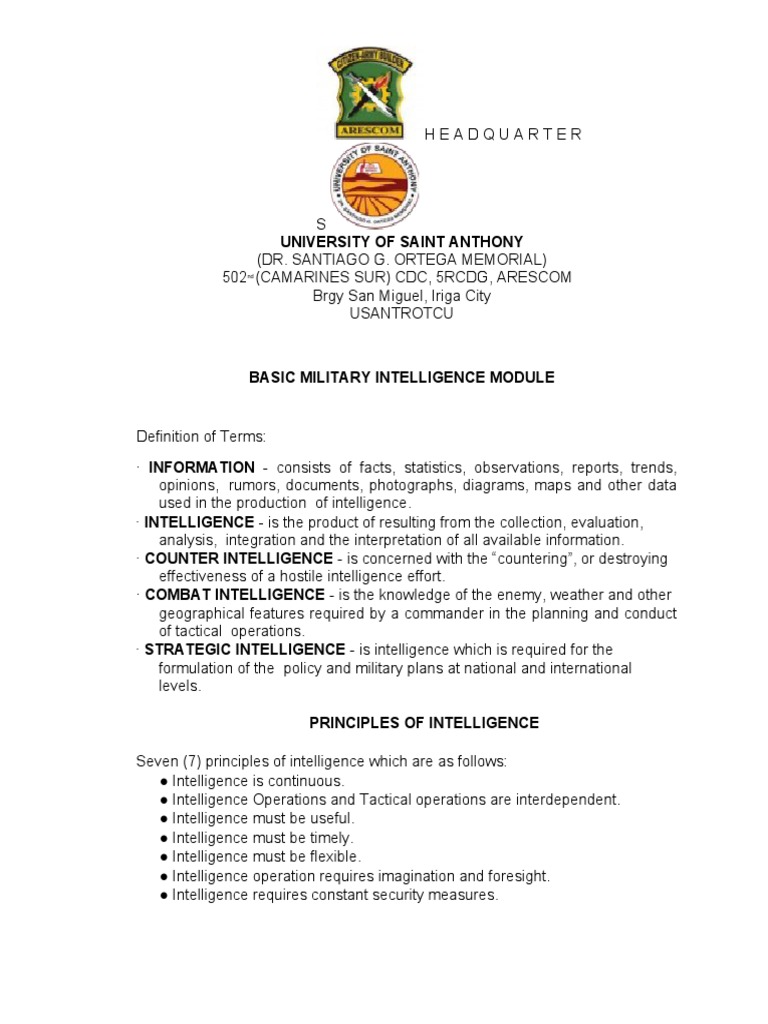 Basic Military Intelligence Principles | PDF | Military Intelligence ...