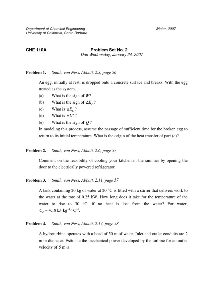 Chemical Engineering Problem Set | PDF | Gases | Heat