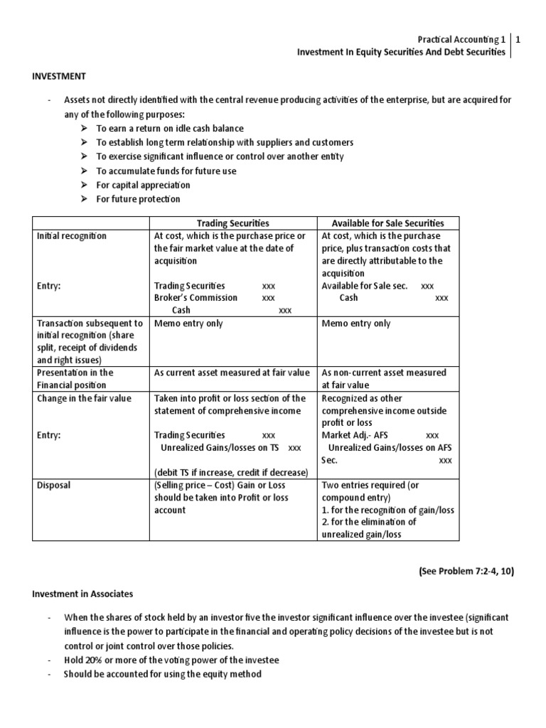 Equity and Debt Securities Accounting | PDF | Investing | Securities ...
