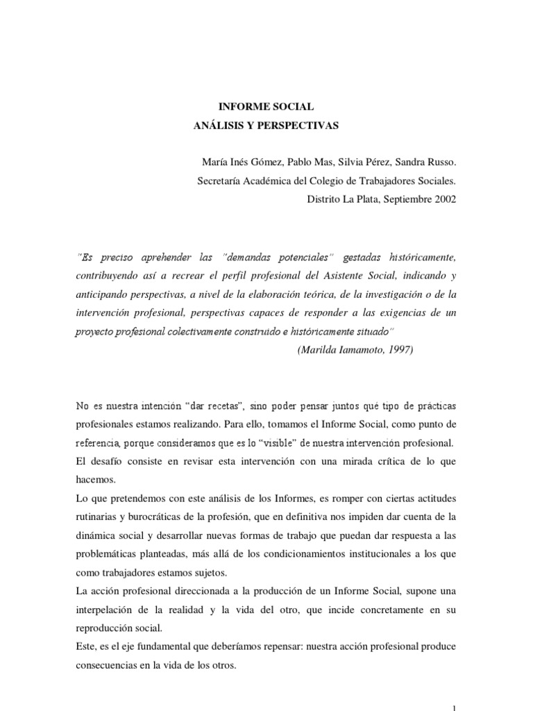 Análisis Crítico del Informe Social en Trabajo Social | PDF | Trabajo ...