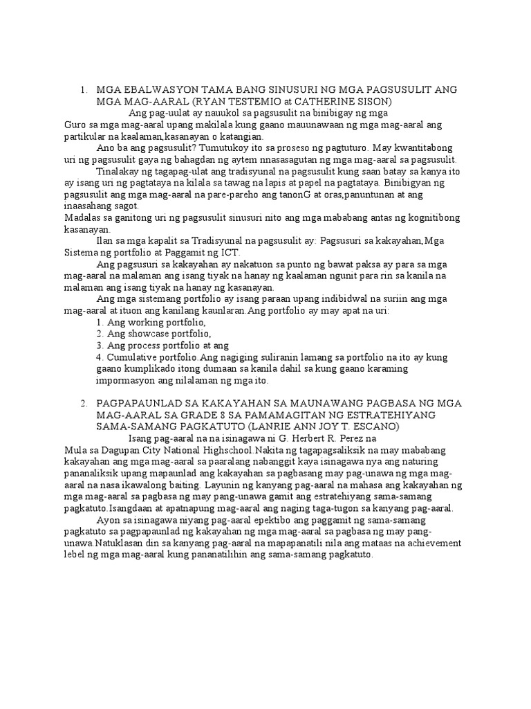 Pagsusulit Wika Repleksyon | PDF