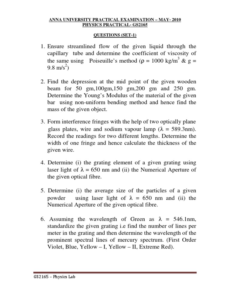 Practical Question Papers - 2-Nd Semester - (PHYSICS PRACTICAL - GS2165 ...