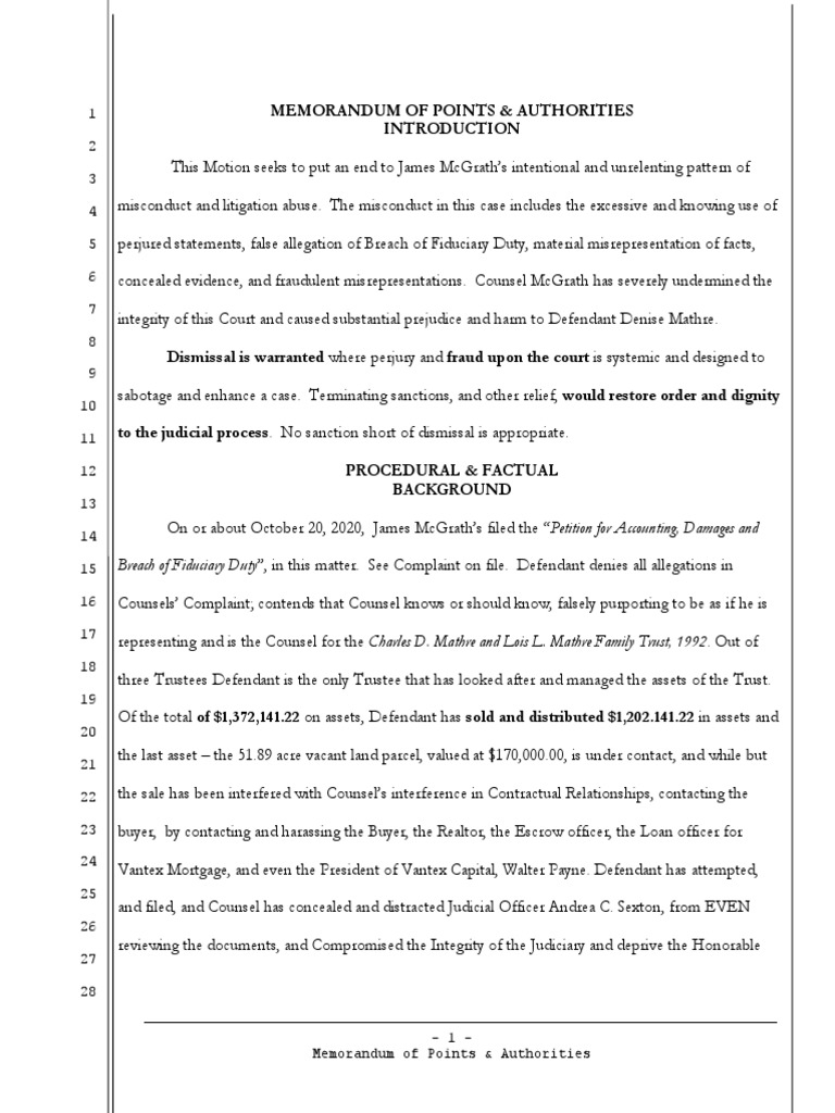 Memorandum of Points and Authorities PDF Perjury Lawsuit