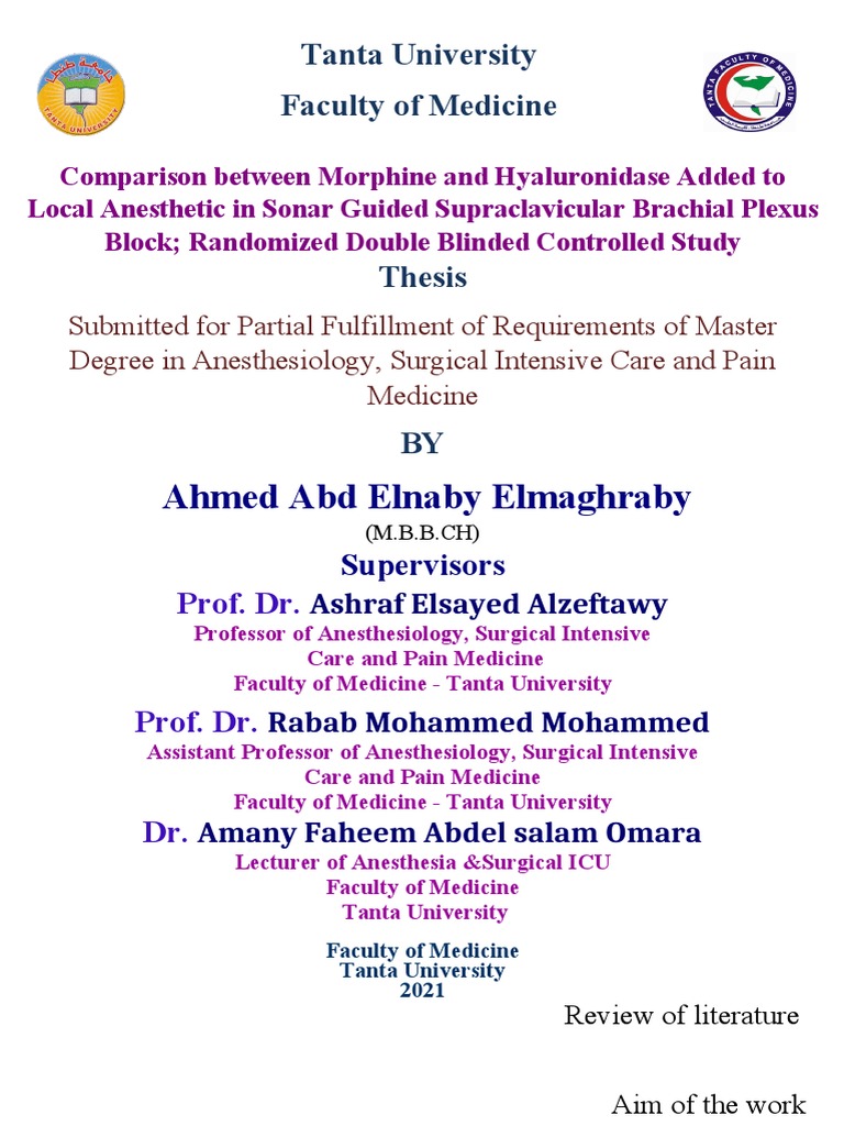 Comparison of the Efficacy of Morphine and Hyaluronidase as Adjuvants
