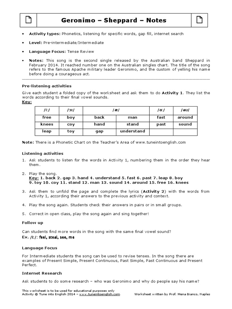Geronimo Sheppard Notes This Worksheet Is To Be Used For