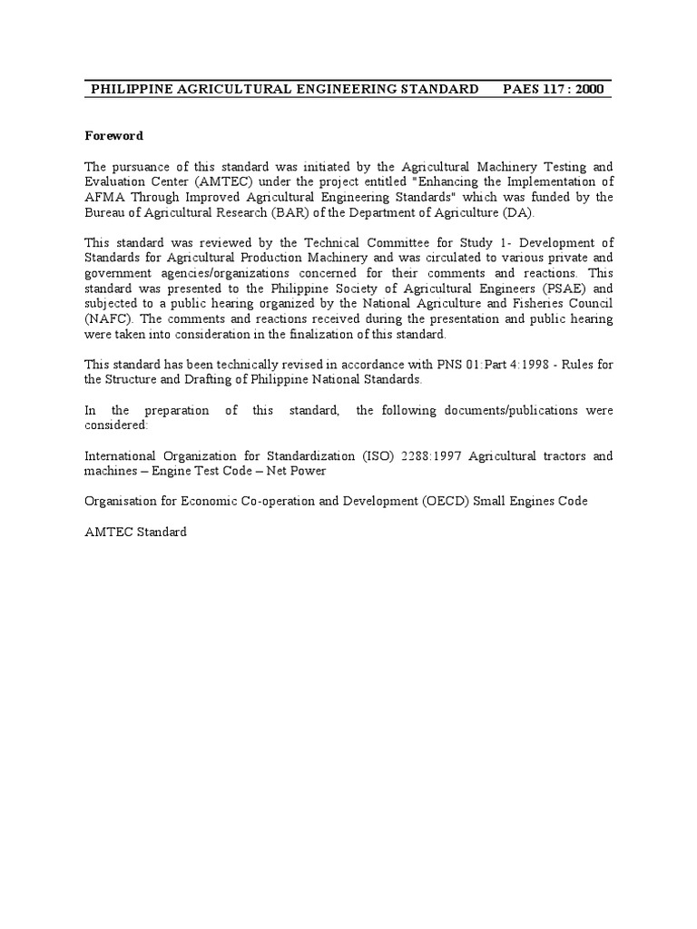 Philippine Agricultural Engineering Standard Paes 117 2000 PDF