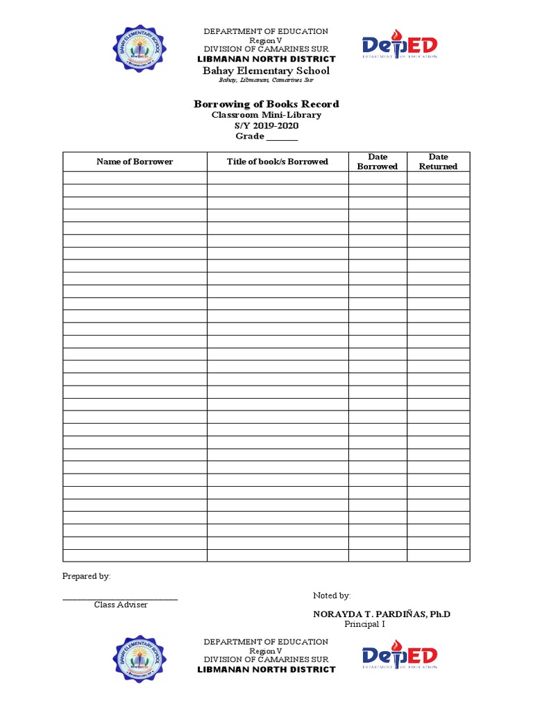 Borrowing of Books Record | PDF