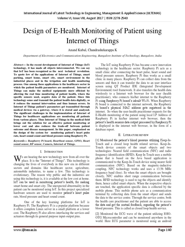 Design of E Health Monitoring of Patient | PDF | Internet Of Things ...