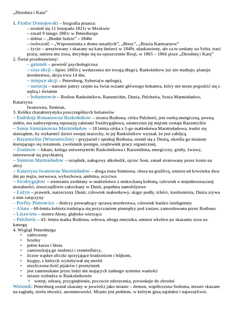 Zbrodnia I Kara Test Wiedzy