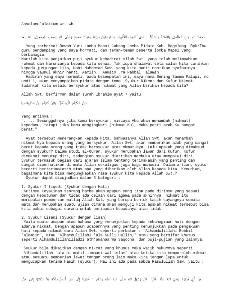 Pidato Syukur Nikmat dan Kufur Nikmat | PDF