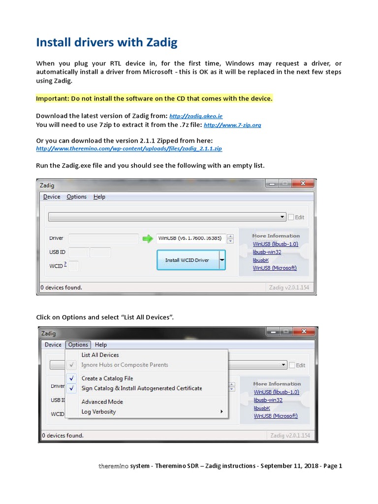 Install Drivers With Zadig Theremino PDF Device Driver Software
