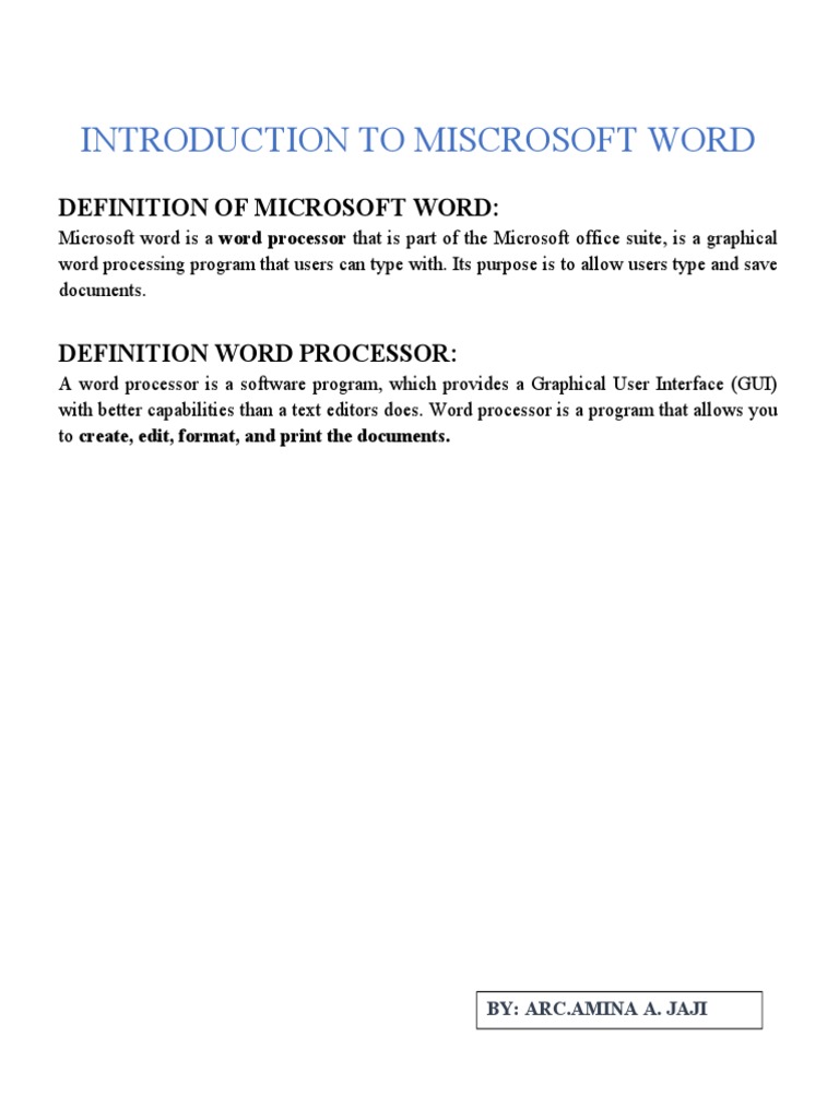 Introduction To Miscrosoft Word: Definition of Microsoft Word | PDF ...