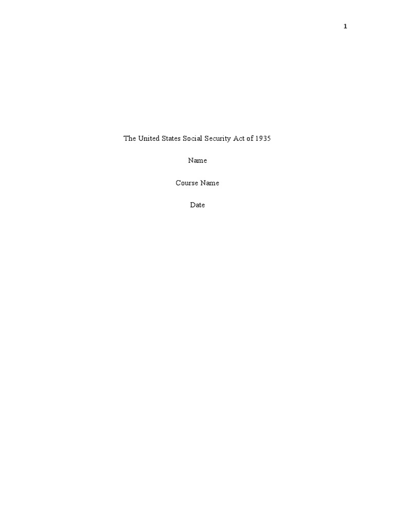 The United States Social Security Act 1935 PDF Welfare Social