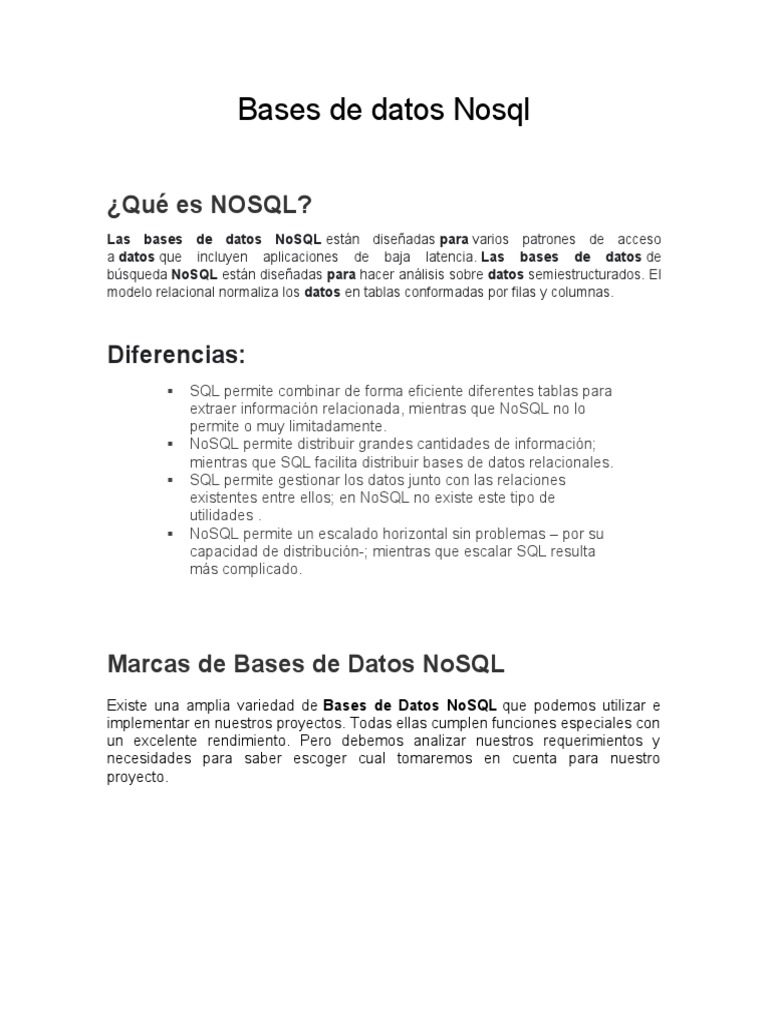 Principales Bases de Datos NoSQL | PDF | No Sql | Bases de datos