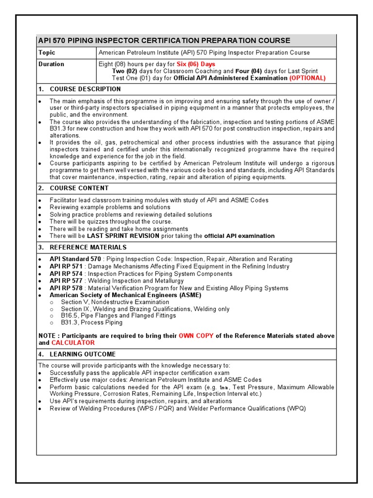 API 570 Piping Inspector Course Guide | PDF | Pipe (Fluid Conveyance ...