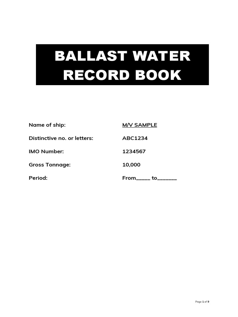Sample Ballast Water Record Book Completed Download Free PDF Water