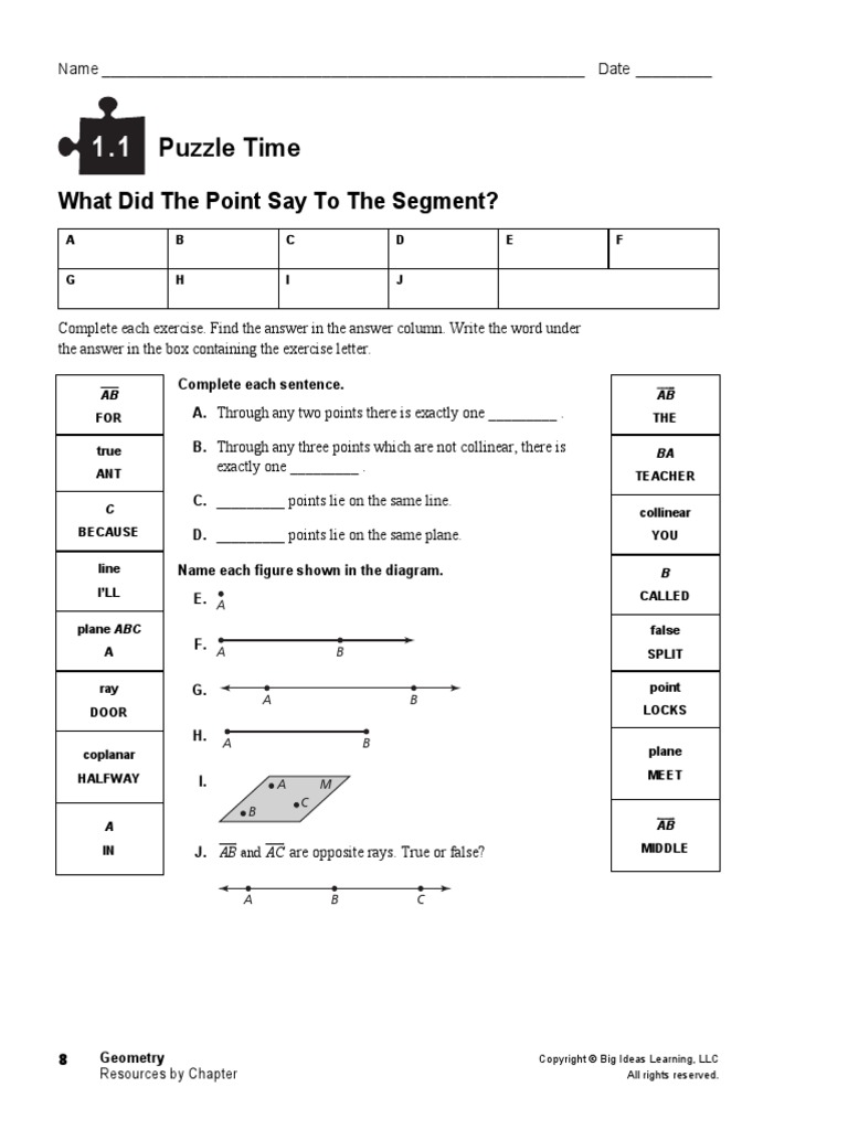 Puzzle Time What Did The Point Say To The Segment? PDF Line