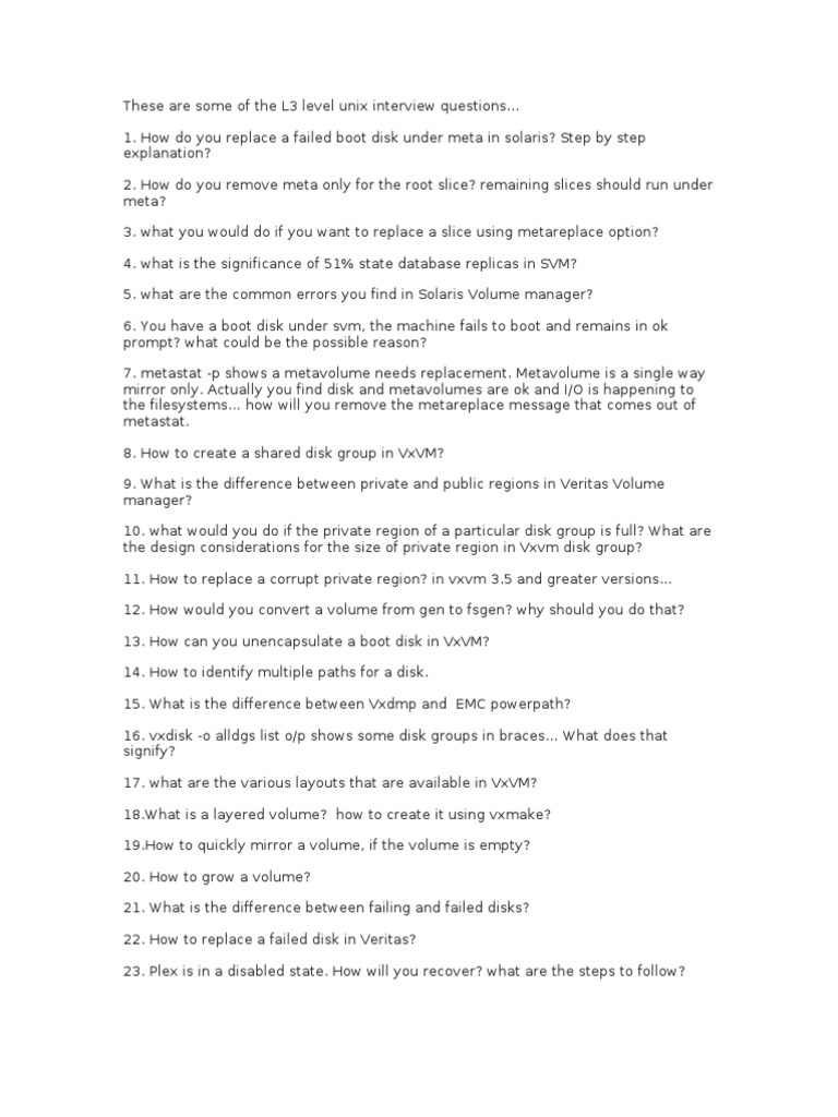 These are some of the l3 level unix interview questions pdf file