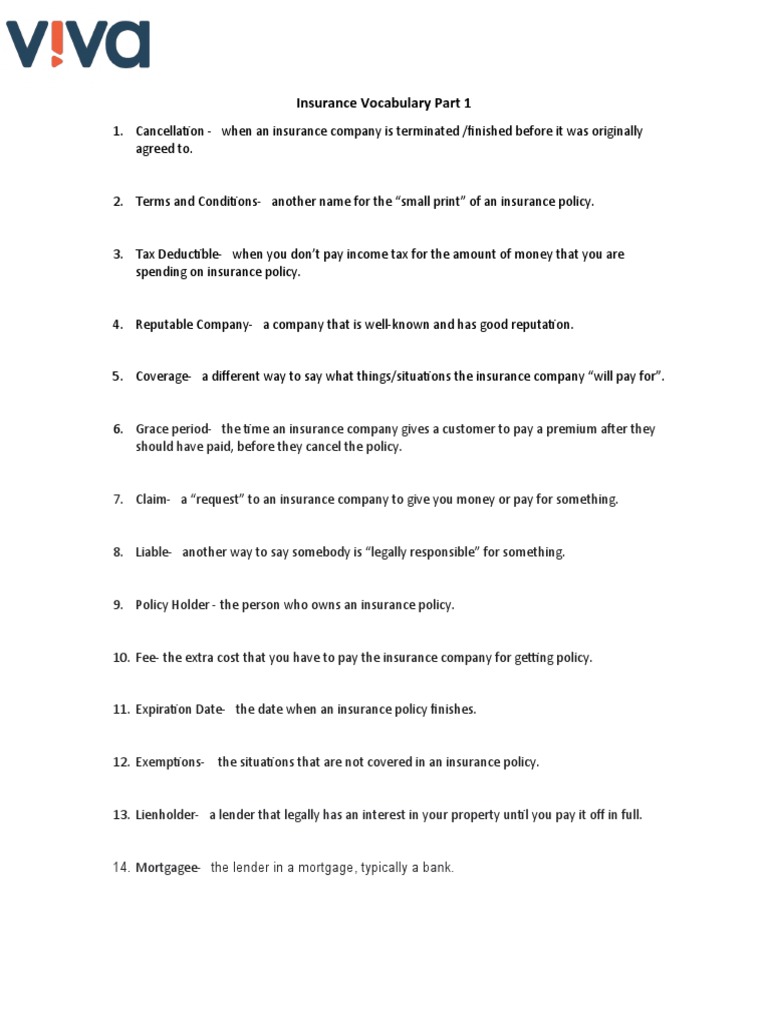 Insurance Vocabulary Part 1 | PDF | Insurance | Mortgage Loan