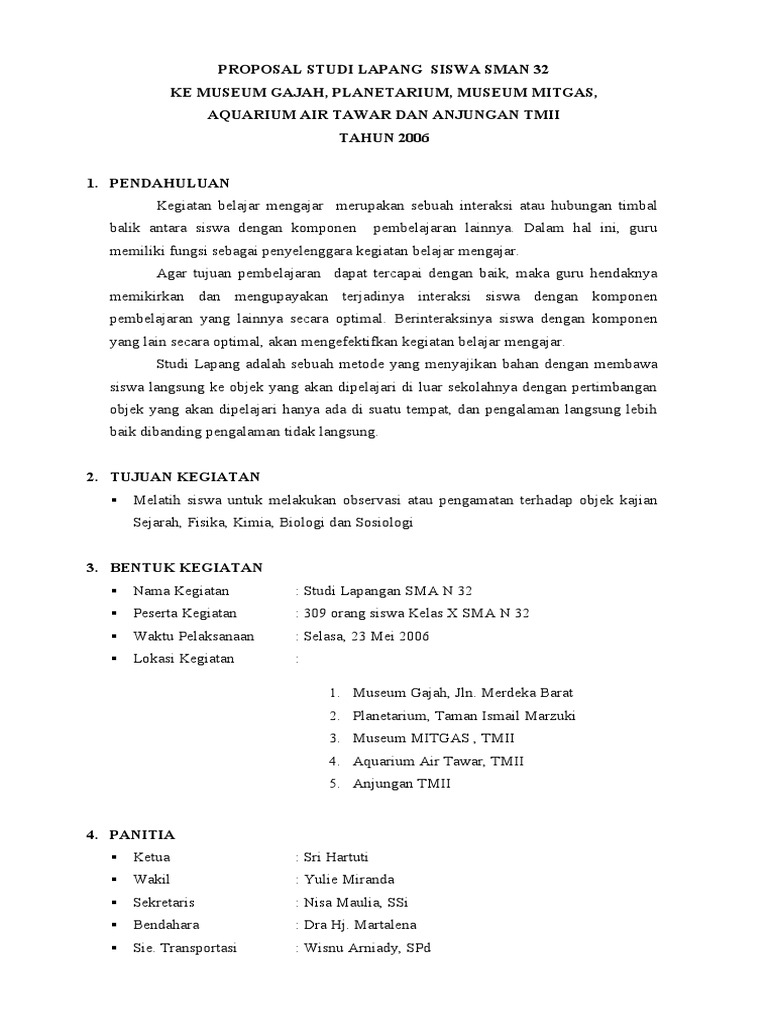 Contoh Proposal Outing Class Sd - Free Books