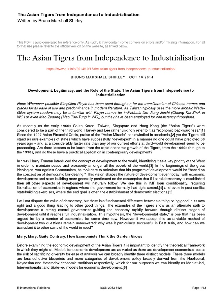 The Asian Tigers From Independence To Industrialization | PDF | Four ...
