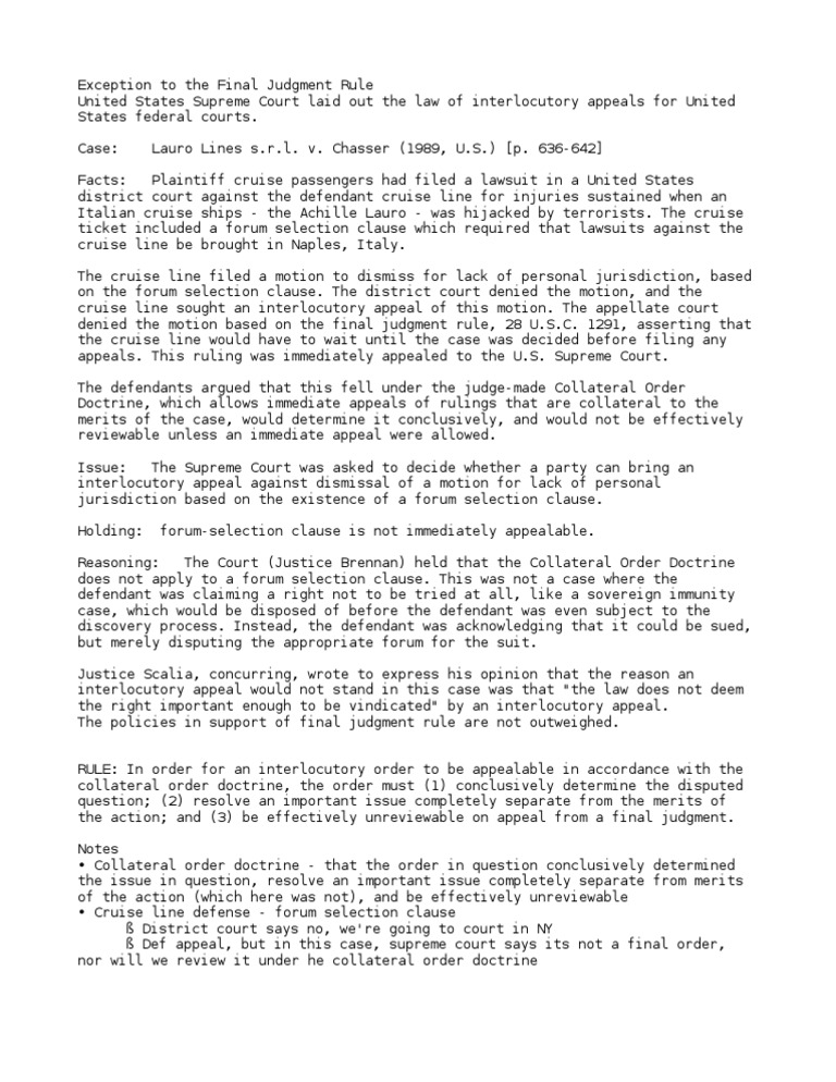 Lauro Lines S.R.L. v. Chasser Download Free PDF Interlocutory