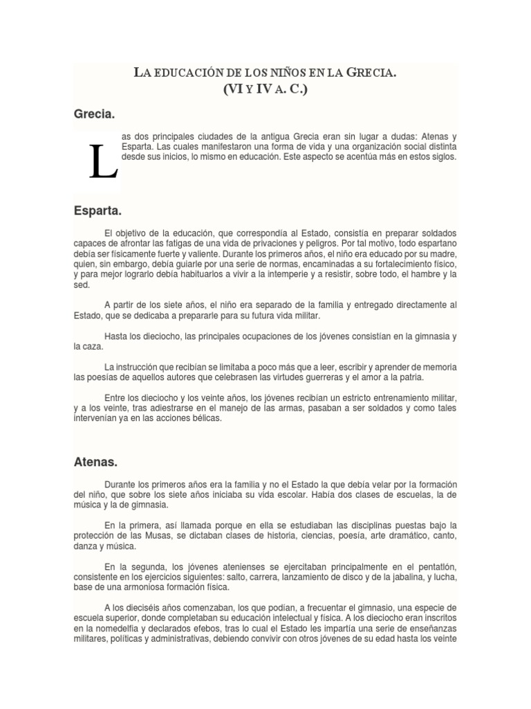 La Educación en Atenas y Esparta | PDF | Esparta | Antigua Grecia