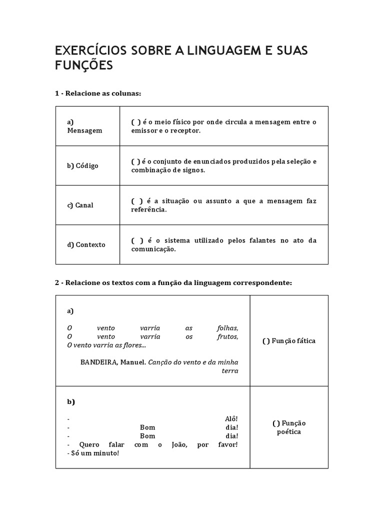 Exercícios de Funções da Linguagem | PDF | Comunicação | Publicidade
