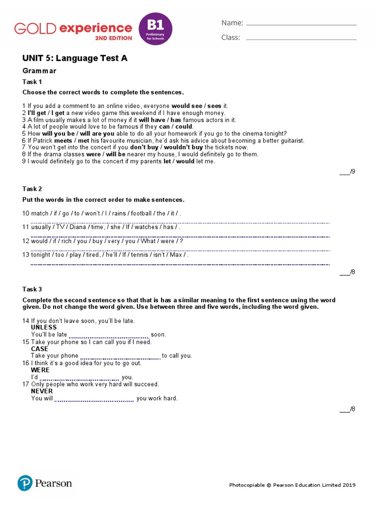 UNIT 5: Language Test A: Grammar | PDF | Actor