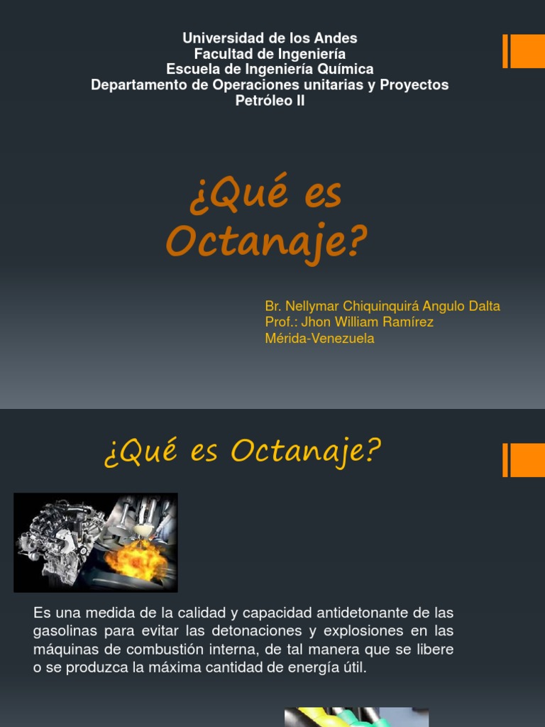 Octanaje: Medición y Mejora de Gasolinas | PDF | Gasolina | Química