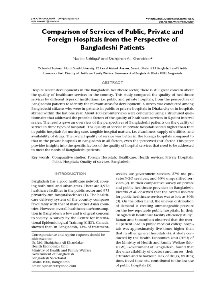 Comparison of Services Between Public and Private Hospitals | PDF ...
