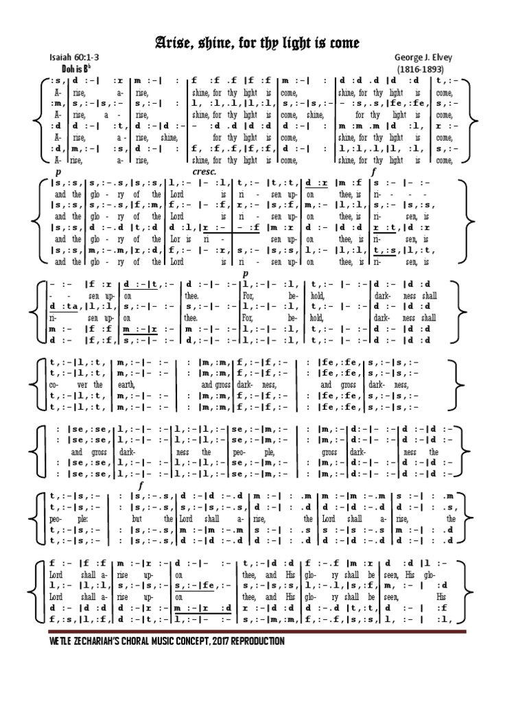Arise, Shine For Thy Light Is Come | PDF