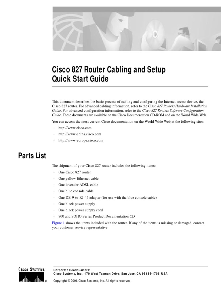 Cisco 827 Router Cabling and Setup Quick Start Guide: Parts List | PDF ...