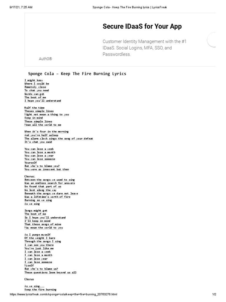 Sponge Cola Keep The Fire Burning Lyrics LyricsFreak PDF