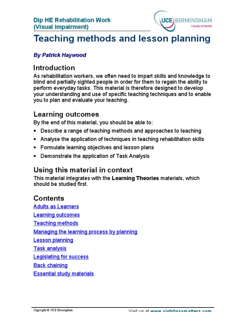 Teaching Methods and Lesson Planning | PDF | Teaching Method | Visual ...