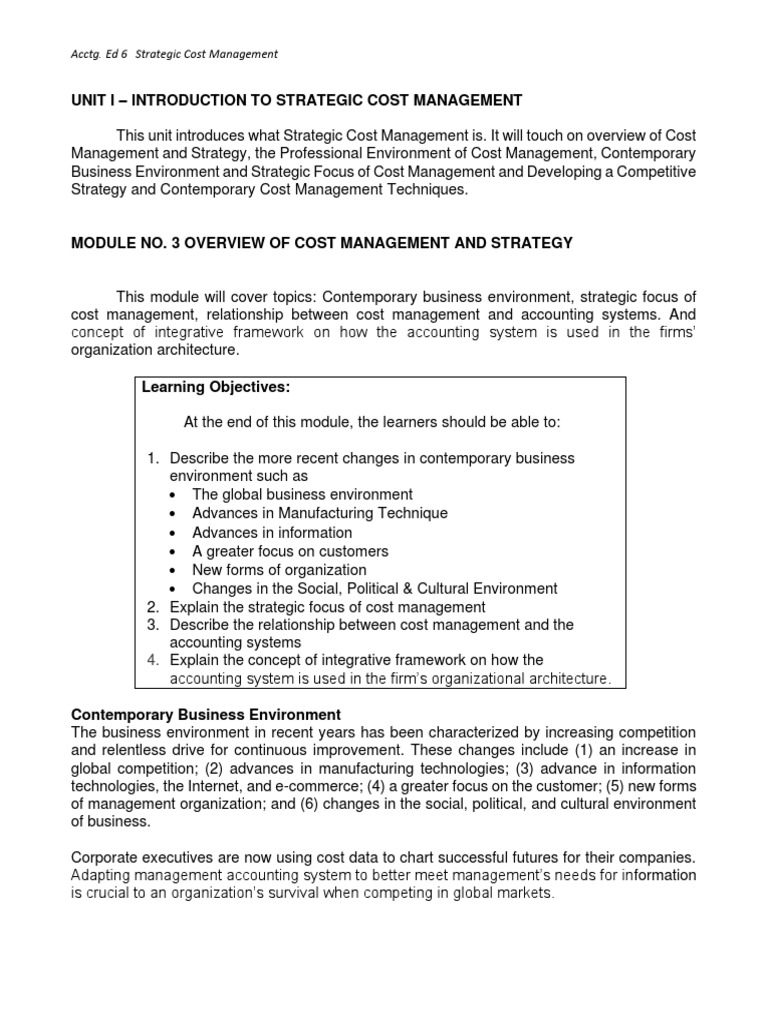 Strategic Cost Management Overview | PDF | Strategic Management | Cost ...