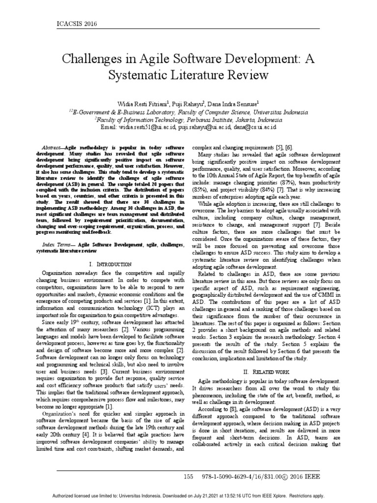 challenges in agile software development a systematic literature review