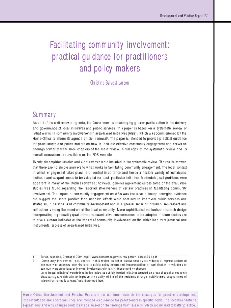 Facilitating Community Involvement: Practical Guidance For ...