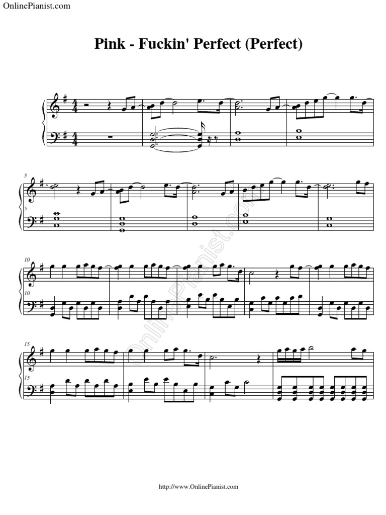 Pink Fuckin Perfect Piano Sheet Music | PDF
