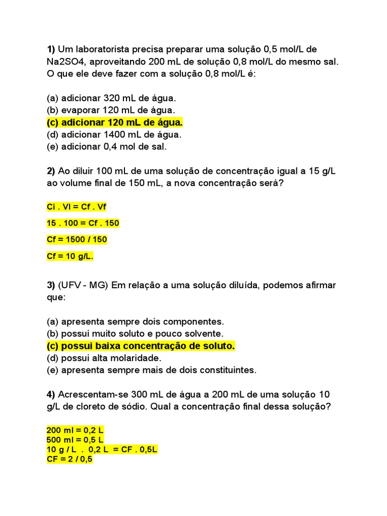 Atividade de Quimica, Respostas | PDF