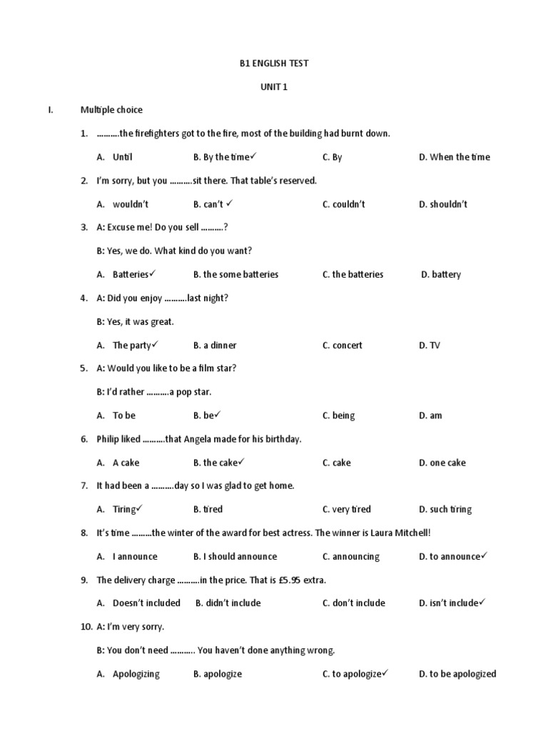 B1 English Test: Unit 1 Practice | PDF
