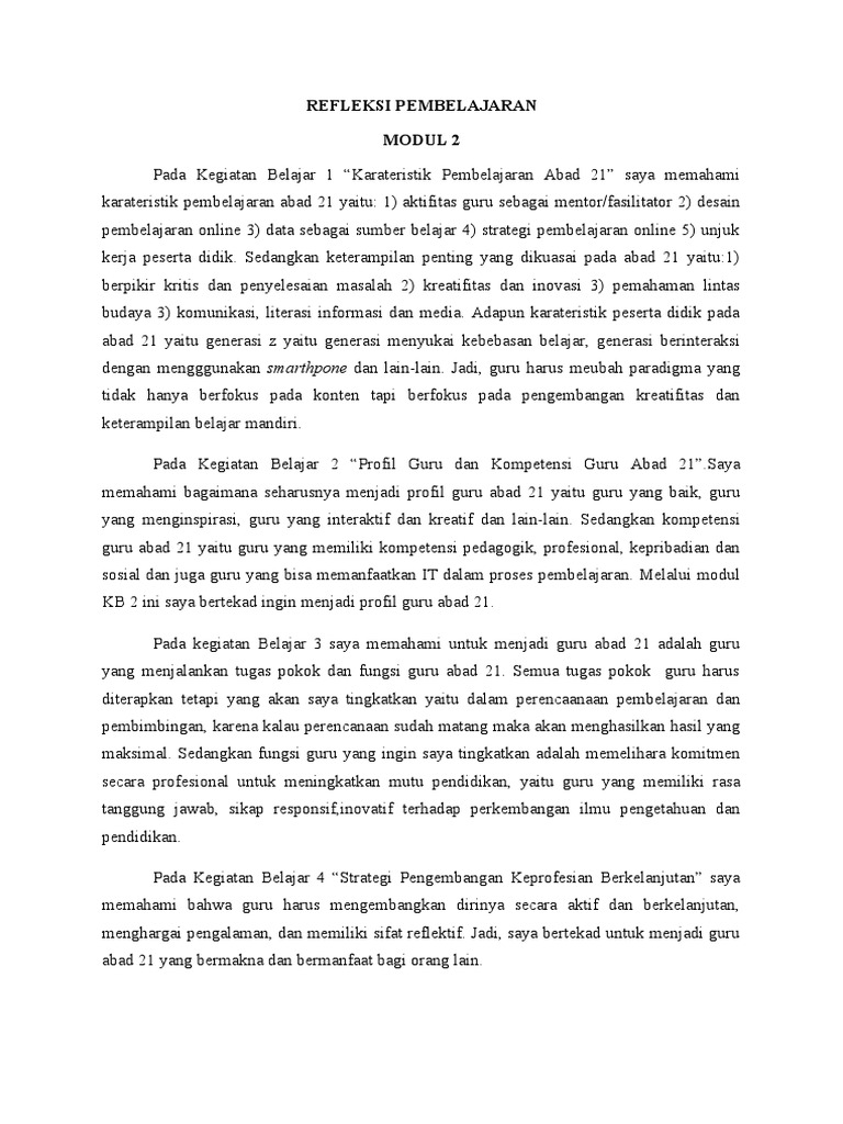 Refleksi Pembelajaran | PDF | Karier & Perkembangan
