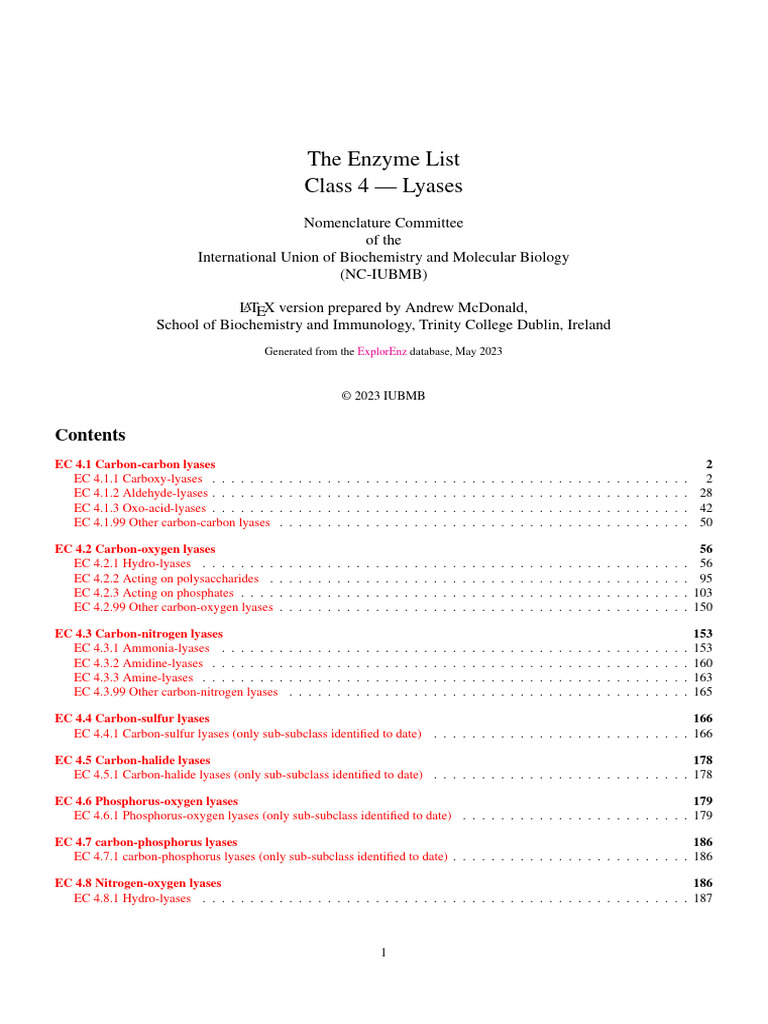 Clase 4 - Liasas - Lista de Enzimas y Reacciones | PDF